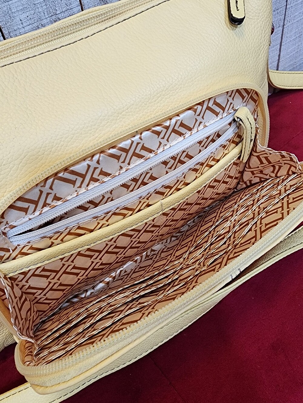 Tignanello Yellow Pebbled Leather Crossbody Organizer Bag Butter Yellow - Picture 5 of 12